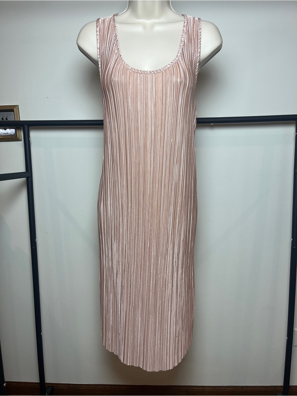 H&M Pleated Midi Dress Blush Small Metallic Flowy Fairy Cottagecore Boho Beach